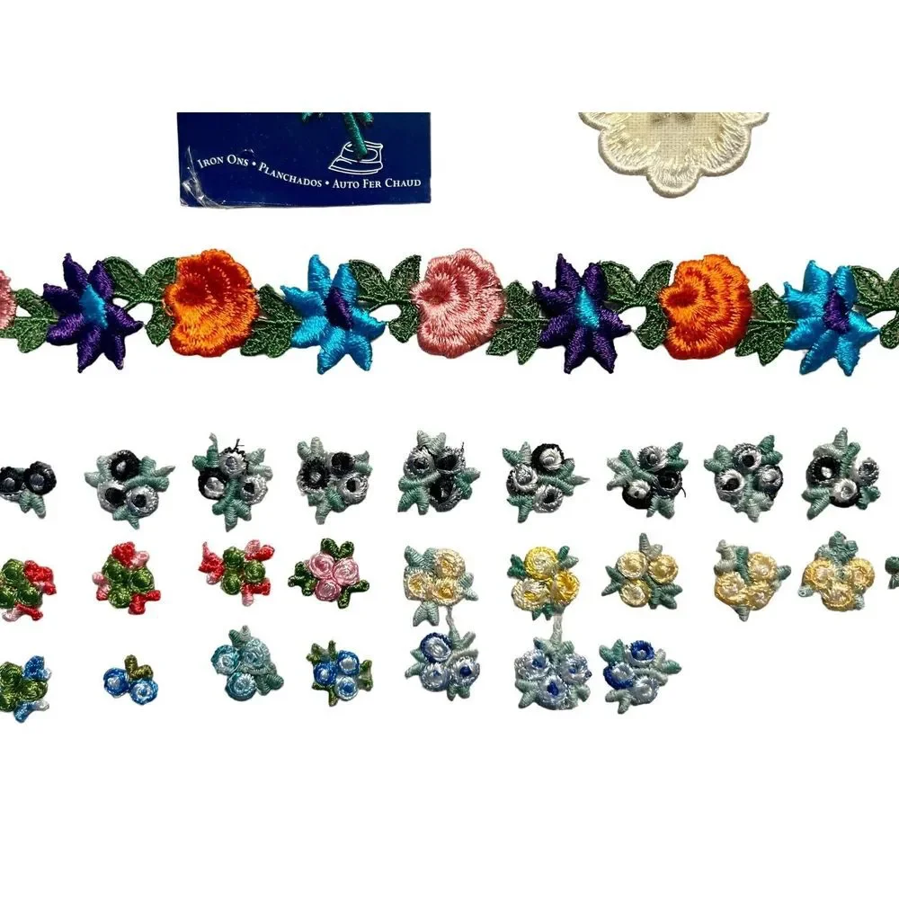 Mixed Vintage 70's Floral Embroidered‎ Applique Patches Jacket Embellishments